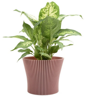 B&Q -  Ribbed Flower Pot Planter Indoor Outdoor Plastic Modern  Multiple Colours 17Cm Powder Pink
