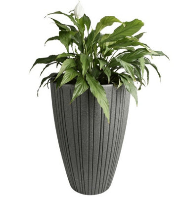 B2C Round Flower Pot Outdoor Indoor Ridged Planter Pot Textured Decorative Modern Tall  W35Cm X H50Cm Lead from B&Q