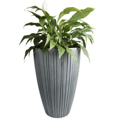 B2C Round Flower Pot Outdoor Indoor Ridged Planter Pot Textured Decorative Modern Tall  W35Cm X H50Cm Concrete Gray from B&Q