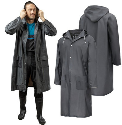 B&Q -  Waterproof Pvc Raincoat Unisex Adult Long Rain Jacket Hooded Coat Size L (52)