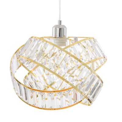  - Fabfinds Crystal Effect Gold 3 Tier Interlocking Acrylic Pendant Lamp Shade 31Cm