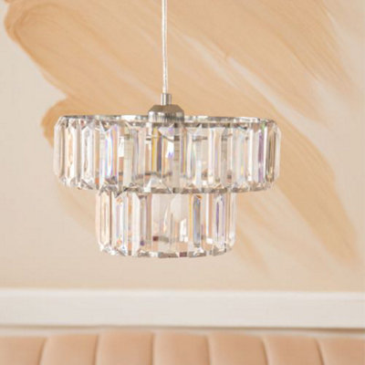  - Fabfinds Crystal Effect Clear 2 Tier Acrylic Pendant Ceiling Lamp Shade