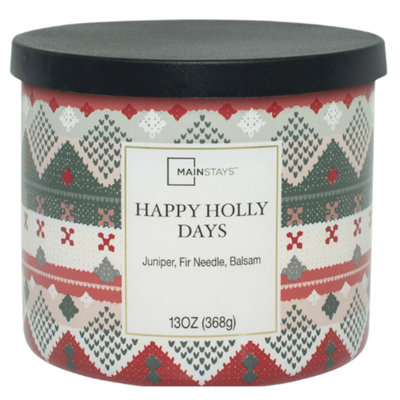 Mainstays Happy Holly Days Scented 3 Wick Candle 369G Glass Jar from B&Q