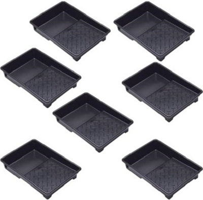 B&Q -  7 Inch Recycled Plastic Paint Roller Tray With Deep Reservoir & Ribbed Base Pack Of 7