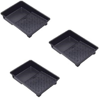 B&Q -  9Inch Recycled Plastic Paint Roller Tray With Deep Reservoir & Ribbed Base Pack Of 3