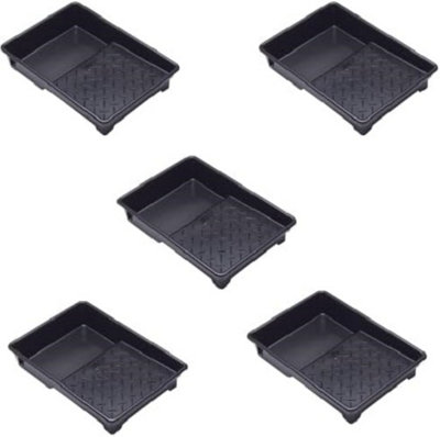 B&Q -  9Inch Recycled Plastic Paint Roller Tray With Deep Reservoir & Ribbed Base Pack Of 5