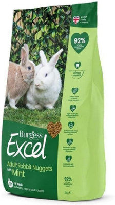 B&Q -  10Kg Burgess Excel Rabbit Nuggets With Mint High-Fibre Complete Rabbit Food