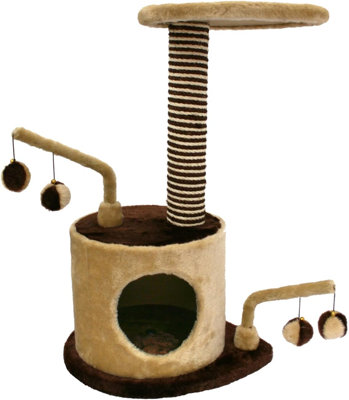 Superpetstoreuk247 2 Tier Hideout Cat Scratcher Tower Brown With Cozy Cubes Sisal Posts And Soft Plush For Kittens And Adult Cats from B&Q
