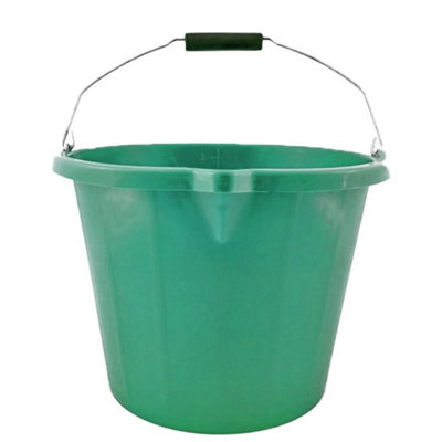 Superpetstoreuk247 15 Litre Heavy Duty Builders Bucket Durable Plastic With Pouring Lip Metal Handle Graduated For Mixing 5 Colours Green from B&Q