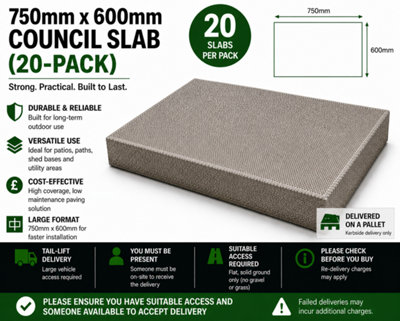 1001 750mm X 600mm Council Slab 20 Pack20 Concrete Paving Slabs Covering Approx. 9M² from B&Q