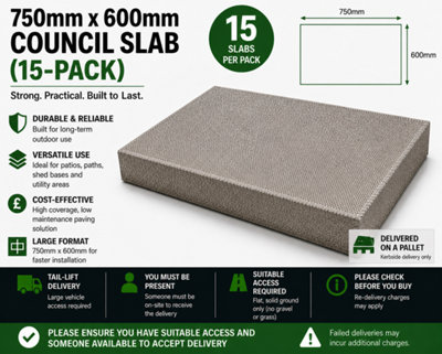 750mm X 600mm Council Slab 15 PackDurable Concrete Paving Slabs For PatiosPaths And Bases from B&Q