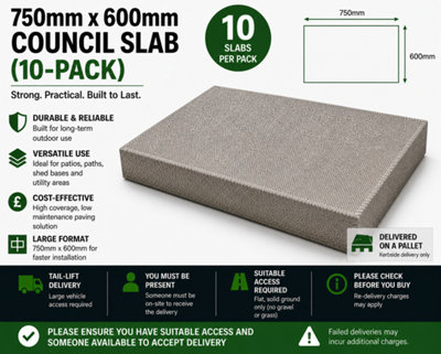 123 750mm X 600mm Council Slab 10 PackDurable Concrete Paving Slabs For PatiosPaths And Bases from B&Q