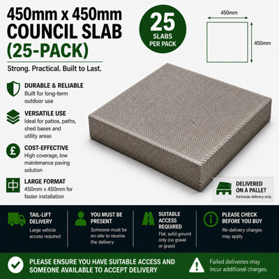 450mm X 450mm Council Slab 25 PackDurable Concrete Paving Slabs For PatiosPaths And Bases from B&Q