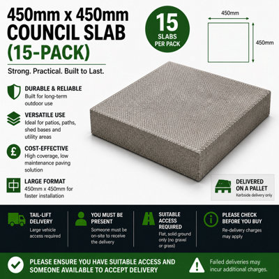 450mm X 450mm Council Slab 15 PackDurable Concrete Paving Slabs For PatiosPaths And Bases from B&Q