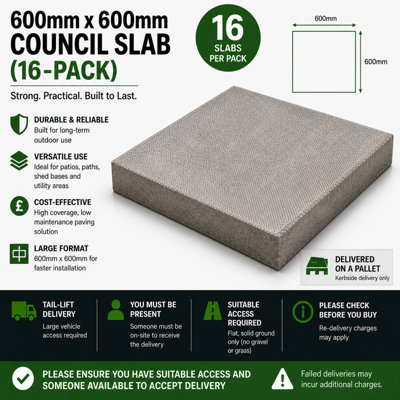 600mm X 600mm Council Slab 16 PackDurable Concrete Paving Slabs For PatiosPaths And Bases from B&Q