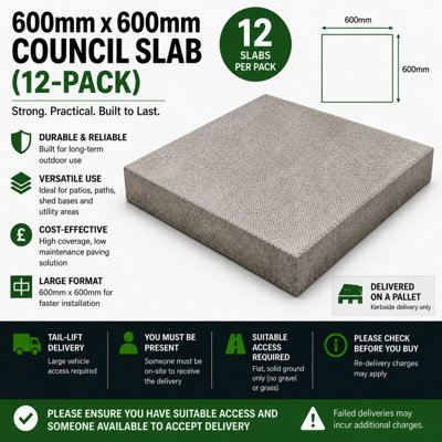 600mm X 600mm Council Slab 12 PackDurable Concrete Paving Slabs For PatiosPaths And Bases from B&Q
