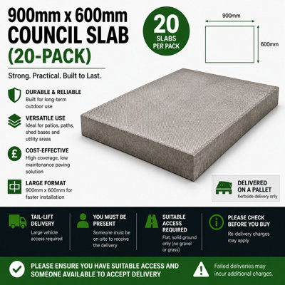123 900mm X 600mm Council Slab 20 PackDurable Concrete Paving Slabs For PatiosPaths And Bases from B&Q