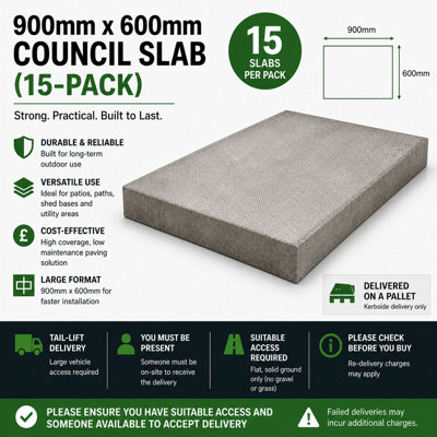 900mm X 600mm Council Slab 15 PackDurable Concrete Paving Slabs For PatiosPaths And Bases from B&Q