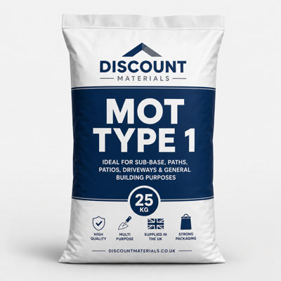Mot Type 1 Sub Base 25Kg Bag Pack Of 40Discount MaterialsCrushed AggregateApprox. 1000Kg Total from B&Q