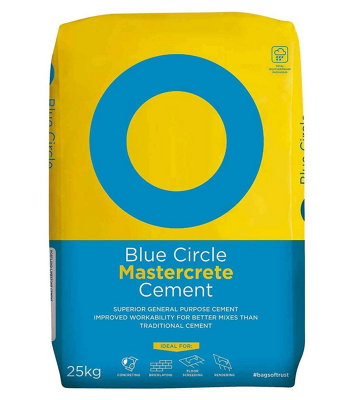 Blue Circle Mastercrete Grey Cement 25Kg Plastic BagsPack Of 10Trade Grade Cement For Concrete Mortar Render from B&Q