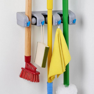 Rectangular Wall Mount Broom Holder Garden Tool 3 Slots 4 Hooks Utility Storage from B&Q
