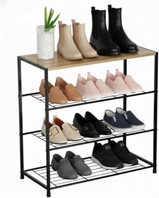 Celino 4 Tier Shoe RackMetal Shoe Storage Organiser Shelves With Stable Metal FrameShoe Organiser For ClosetHallway from B&Q
