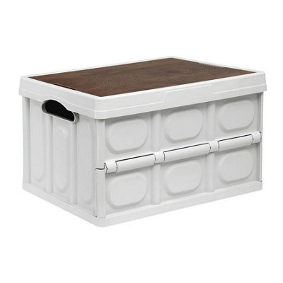 50L Folding Storage Boxes With Lid Plastic Box Collapsible Stackable Organiser Crate from B&Q