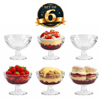 Celino Set Of 6 Dessert Bowls Ice Cream Sundae Glasses Stemmed Footed Trifle Pudding from B&Q