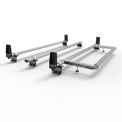 B&Q -  Ford Transit Custom Roof Rack 3 Bars With Rear Roller And Loadstops 2013 To 2024 (Fits Gen1 Standard H1 Roof Height) At86Ls+A30