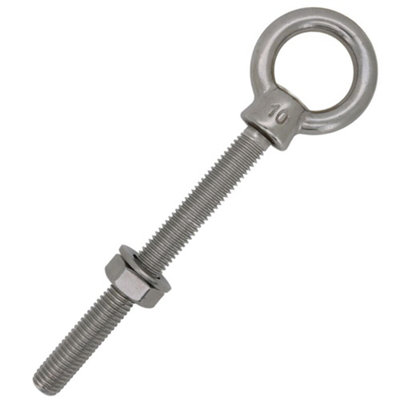 (Pack Of 8) Stainless Steel Longshank Eye Bolt 6mm X 80mm With Nut & Washer Metric Thread A4 Grade Polished Steel from B&Q