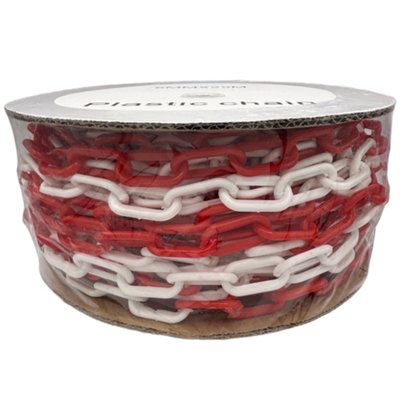 6mm (Dia.) X 25 Metre Red & White Plastic Chain On Reel 6mm X 25mm X 8mm Barrier Chain from B&Q