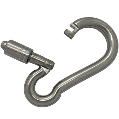 6mm X 60mm Stainless Steel Wide Jaw Carbine Hook With Self-Locking Gate / Carabiner Hook from B&Q