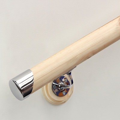 Jackson Woodturners Pine Round Mopstick Handrail KitChrome4200mm from B&Q