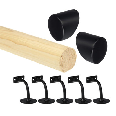 Jackson Woodturners Pine Round Mopstick Handrail KitBlack4200mm from B&Q