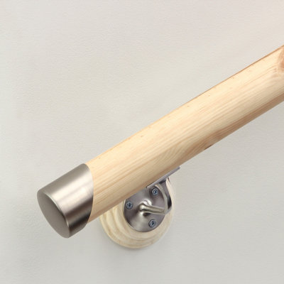 Jackson Woodturners Pine Round Mopstick Handrail KitBrushed Nickel- 4200mm from B&Q