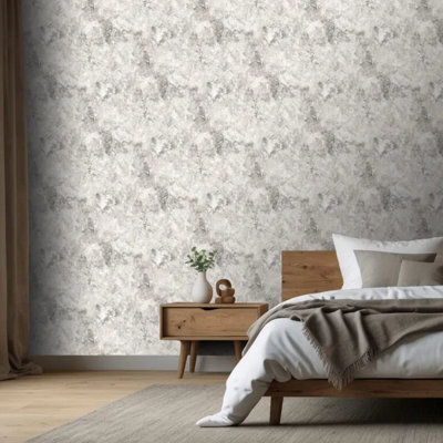 Sophie Laurence Grey Stone Effect Wallpaper Rustic Textured Gold Metallic Shimmer Feature Lounge from B&Q