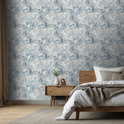 Sophie Laurence Blue Stone Effect Wallpaper Rustic Textured Metallic Shimmer Feature Wall Lounge from B&Q