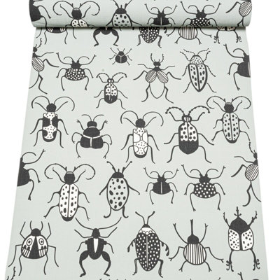 Rasch Insects Bugs Kids Wallpaper White Black Pale Green Textured Vinyl - Image 3