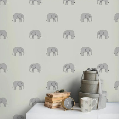 Light Sage Elephant Wallpaper Smooth Thick Kids Childrens Bedroom Playroom - Image 4