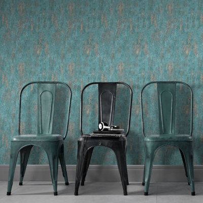 Sophie Laurence Blue Concrete Industrial Effect Wallpaper Gold Metallic Shimmer Textured Free Match Vinyl from B&Q