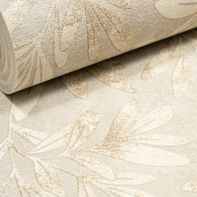 Sophie Laurence Gold Neutral Willow Trail Floral Metallic Leaf Shimmer Textured Wallpaper 0.53M