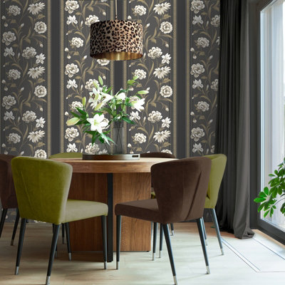 Charcoal Neutral Floral Wallpaper Panel Effect Smooth Flat Finish Feature Wall - Image 5