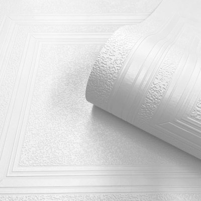 Sophie Laurence White Paintable Textured Wallpaper Panel Effect Glossy Finish from B&Q