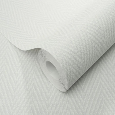 B&Q -  Soft Grey Geometric Zigzag Pattern Wallpaper Textured Free Match Woven Textile Effect Paste The Wall Non-Woven Vinyl