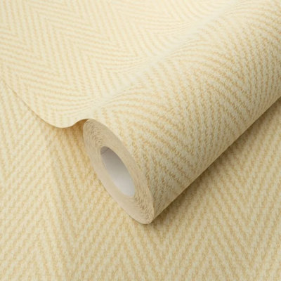 Sophie Laurence Soft Yellow Woven Textile Effect Wallpaper Textured Geometric Free Match Paste The Wall Non-Woven Vinyl from B&Q