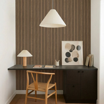 Sophie Laurence Brown Pinstripe Wooden Slats 3D Effect Wallpaper Smooth Finish Feature Wall from B&Q