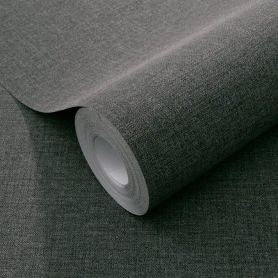 Plain Charcoal Textured Wallpaper Linen Effect Free Match Vinyl Paste The Wall - Image 3