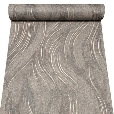 Erismann Wallcoverings Ltd Charcoal Brown Wave Effect Wallpaper Copper Gold Metallic Shimmer Feature Vinyl - Image 4