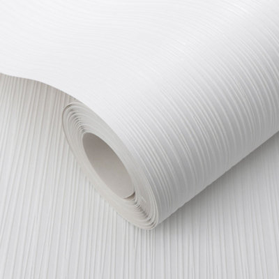 B&Q -  White Stripe Paintable Wallpaper Textured Free Match