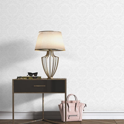 B&Q -  White Floral Paintable Wallpaper Textured Thick Blown Vinyl